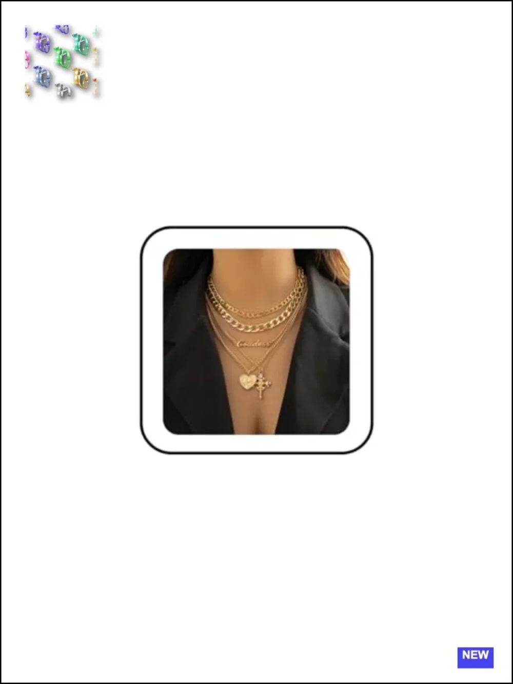 5 Pcs Chunky Layered Necklace Set Heart Locket Coin Cross Pendant Punk Hip Hop